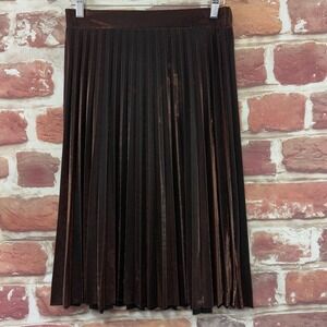 LC Lauren Conrad Women's Small Brown Copper Metallic Pleated Pull On Midi